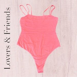 Lovers + Friends Pink Bamboo Thong Bodysuit